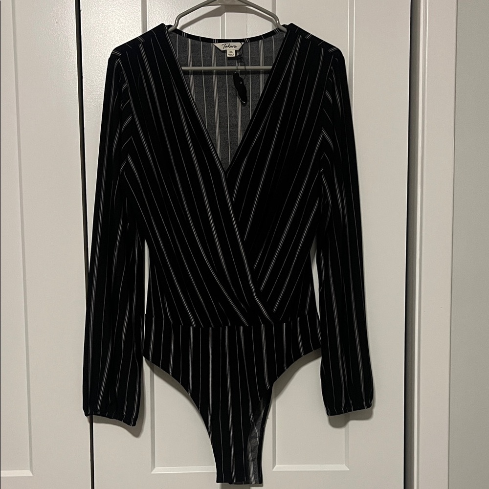 Black and White Striped bodysuit (M)